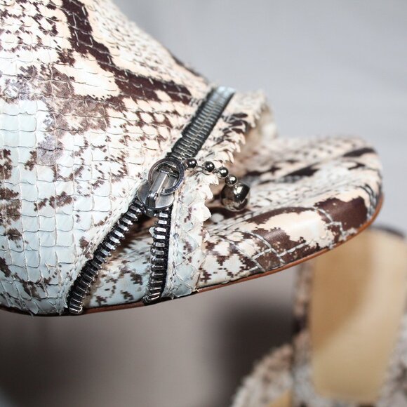 NWD Burberry Heels Python Embossed Leather Mules Slip Ons Sandals Peep 37.5 - Picture 7 of 9